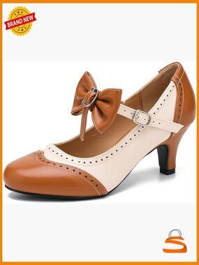 Vintage Two Tone Bow Pumps - Kitten Heel Dress Shoes for Wedding Tea Party